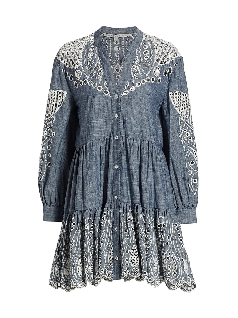 Ariana Cotton Chambray Tiered Minidress EUC by Veronica Beard - Picture 2 of 15